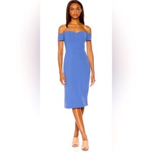 NWT Dress the Population Off Shoulder Bailey Cocktail Dress in Blue Jay ZB7